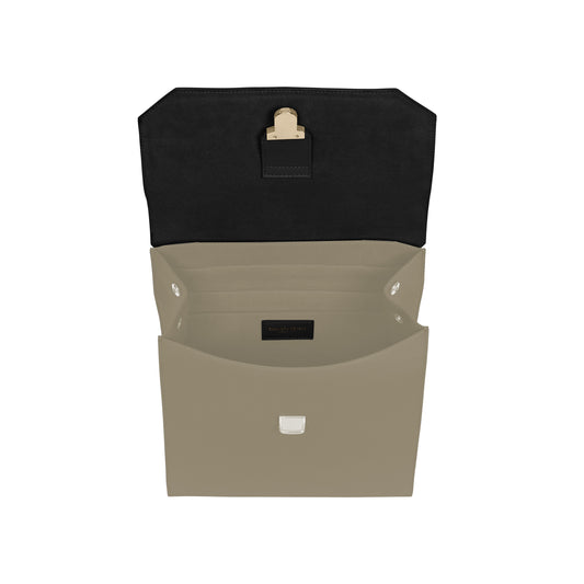 Inside the Leather Backpack Lo Zaino Designer Luxury Backpack Black and Taupe Made in Italy Crossbody Top Handle Satchel. Sustaianle Luxury. Minimalist Style Bag