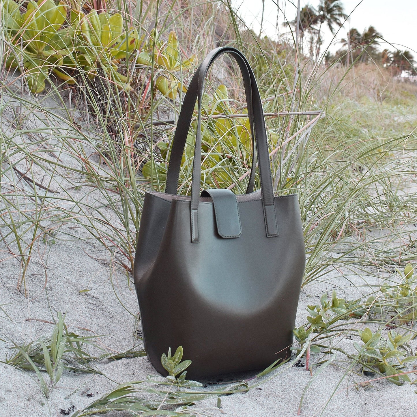 Olive green luxury bag Made in Italy Supports the Environment Minimalist Style Shoulder Bag in the Dunes in West Palm Beach