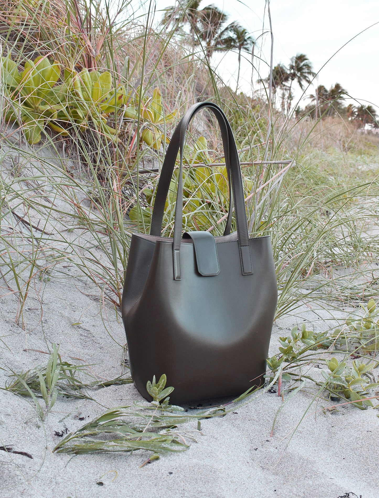 Olive green luxury bag Made in Italy Supports the Environment Minimalist Style Shoulder Bag in the Dunes in West Palm Beach