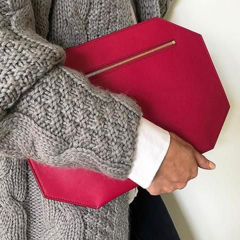 Large zipper clutch purse, made of exceptional quality smooth matte leather