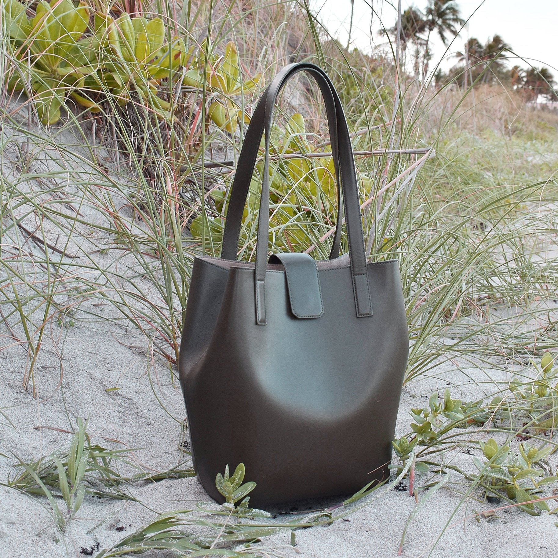 Olive green luxury bag Made in Italy Supports the Environment Minimalist Style Shoulder Bag in the Dunes in West Palm Beach