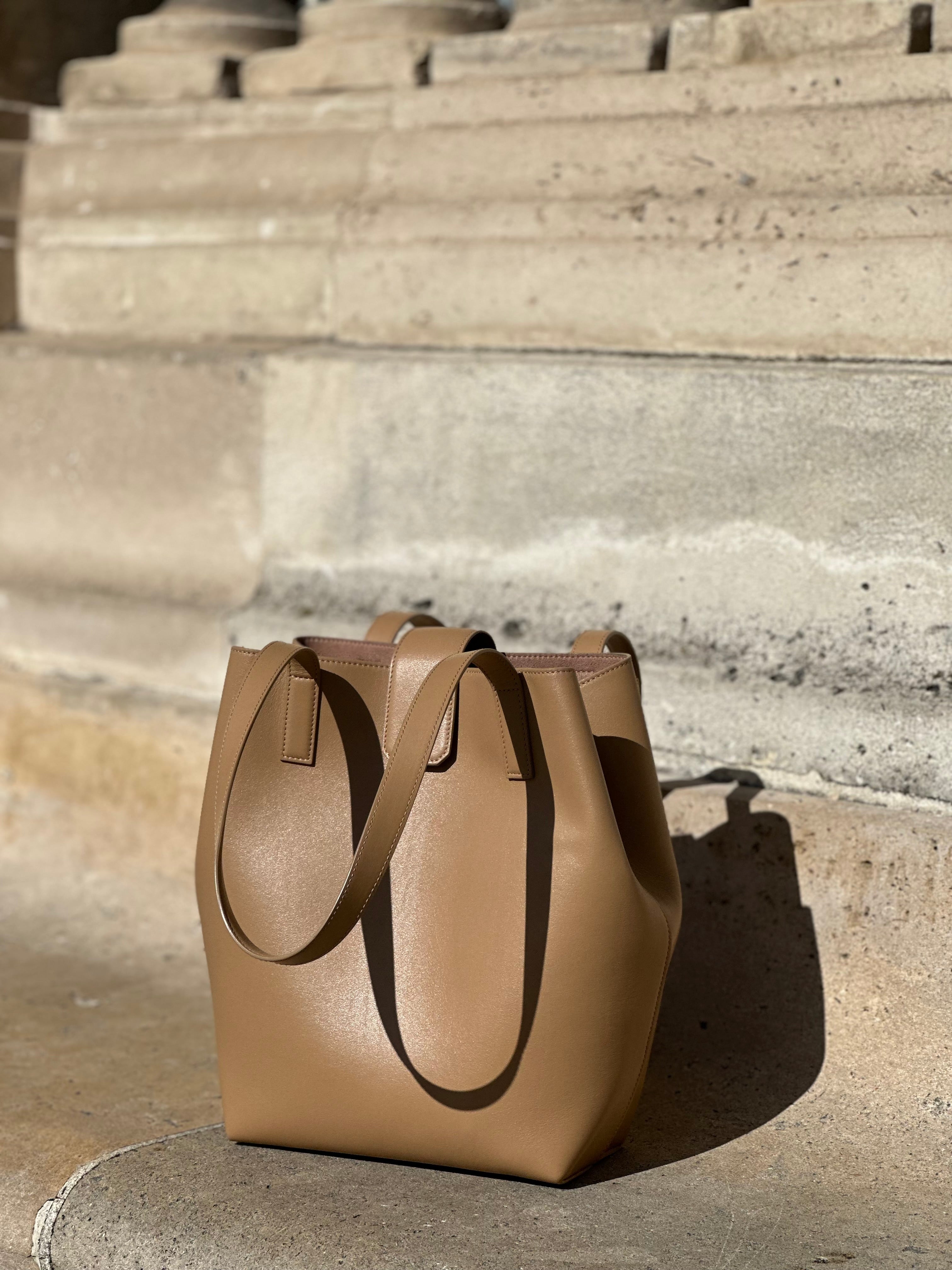 Brown leather tote bag