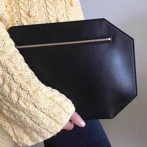 Chandra Keyser leather clutch Firenze oversized zipper closer made in italy. Minimalist Bag. Sustainable Luxury Style