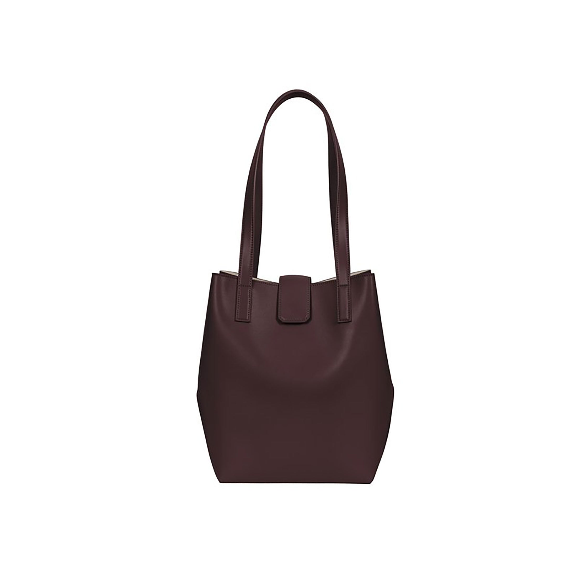 Lightweight bucket bag has two shoulder straps, snap closure, separate micro-suede zip pouch and inside clasp to contract and expand bag  100% leather, smooth matte texture Magnet snap closure Micro-suede lining Two shoulder straps, 10” drop Micro-suede zip pouch can easily be attached to inside of bag Tote measures: 12”h x 11”w x 4”d Pouch measures: 5”h x 8”w x .5”d Dust bag included Handcrafted by artisans in a family-owned factory Exclusively Made in Italy