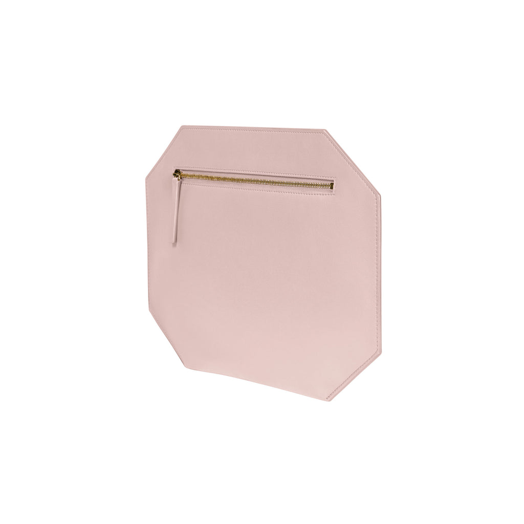 Chandra Keyser large pink polygon shape clutch purse side view