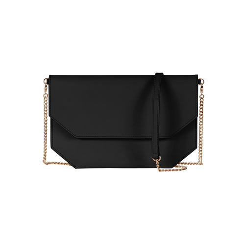 Chandra Keyser Andiamo Black Crossbody with chain strap. petite black evening clutch